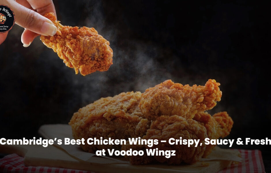 Crispy saucy chicken wings served fresh at Voodoo Wingz in Cambridge.