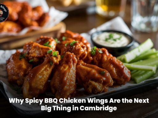 Plate of spicy BBQ chicken wings served fresh at a Cambridge restaurant