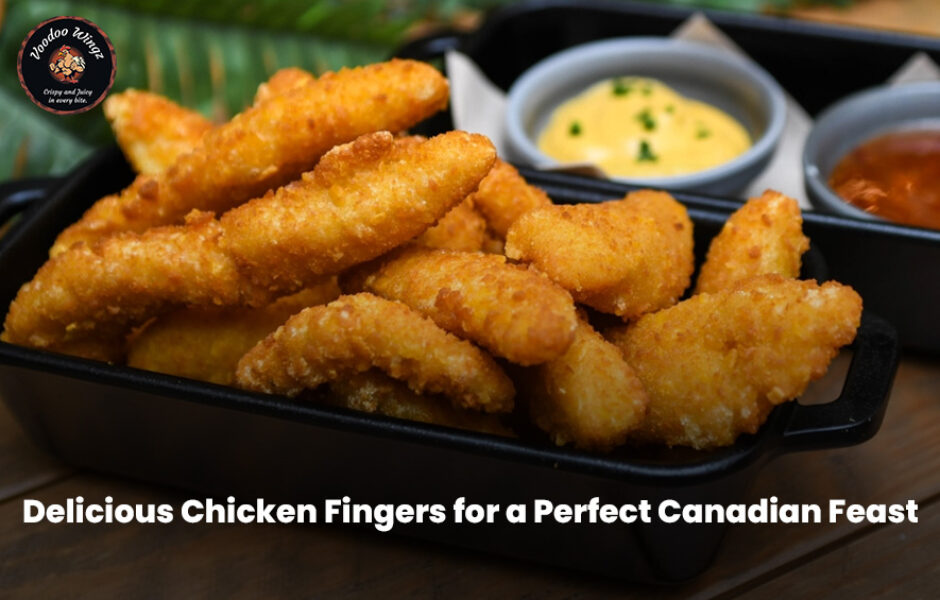 Crispy chicken fingers served fresh for a classic Canadian meal.