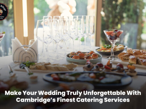 Elegant wedding table setup with premium catering dishes in Cambridge.