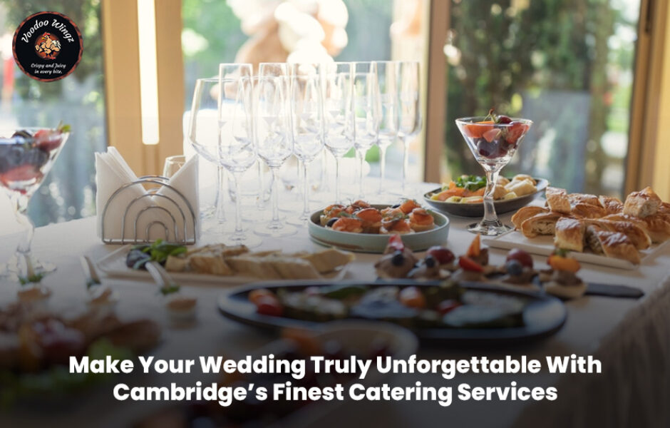 Elegant wedding table setup with premium catering dishes in Cambridge.